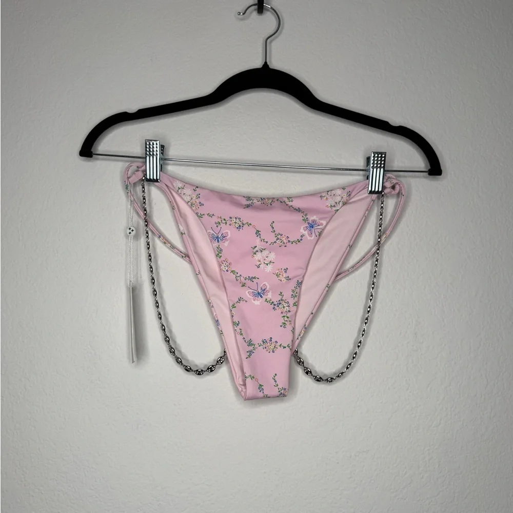 Frankie’s Bikinis Fairytale Dallas Top Isabella Bottom Floral Chain Set L NWT